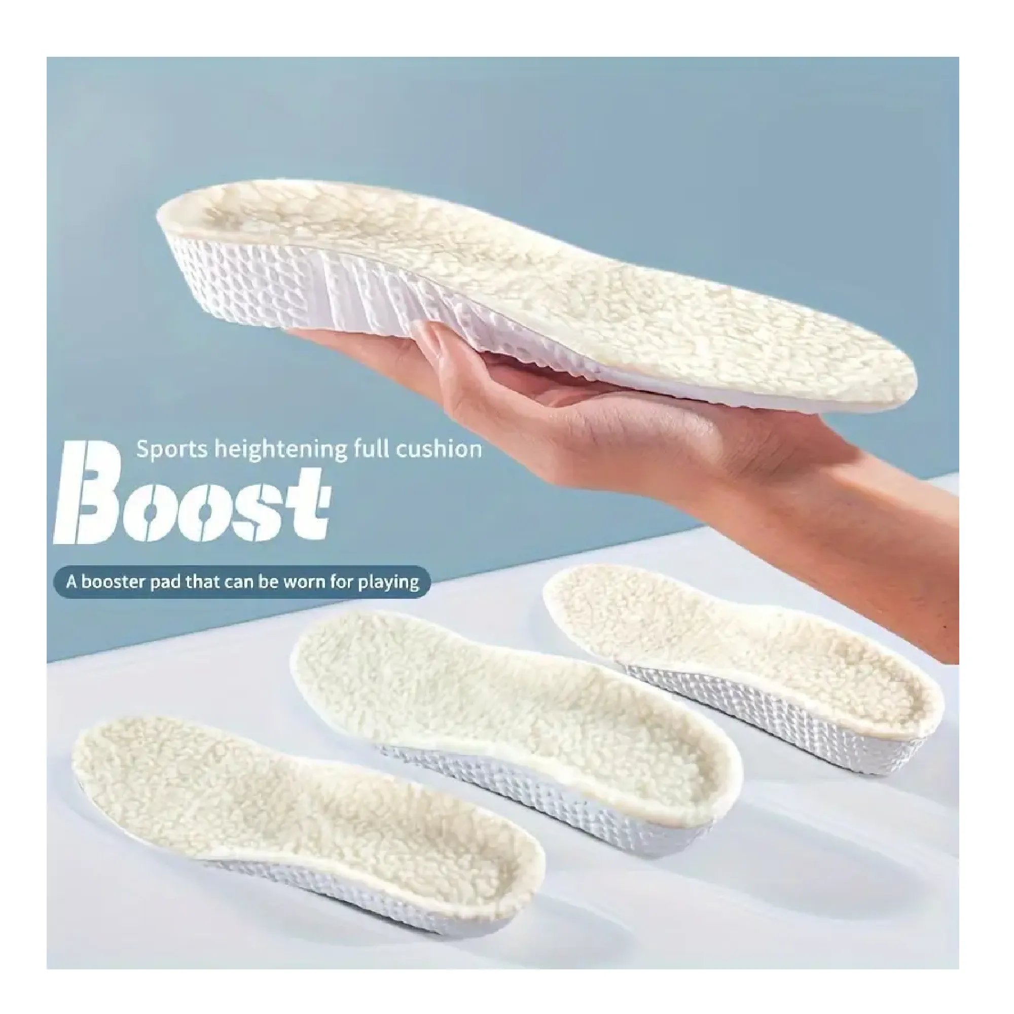 1pair White Thicken Thermal Winter New Height Increase Insole, Self Heating Warm Soft Pad, Feet Care Cushion, High Elastic Deodorant Comfortable For Winter