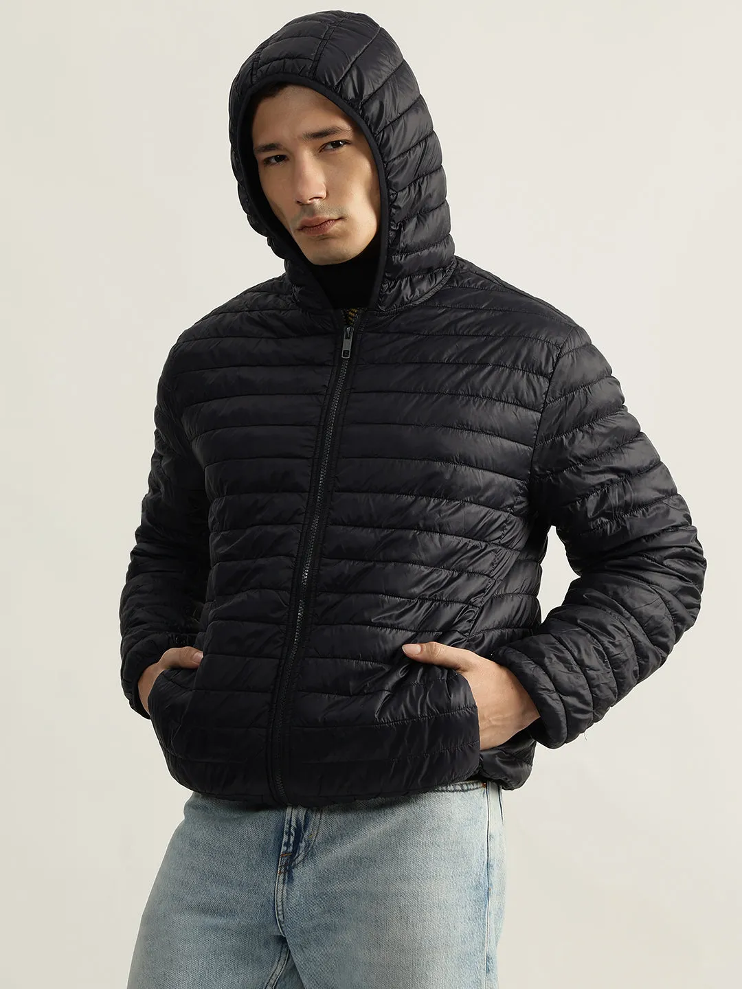 Antony Morato Men Blue Solid Hooded Full Sleeves Puffer Jacket