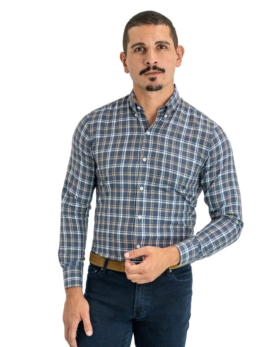 Blue Cotton Flannel Plaid Button Down Shirt