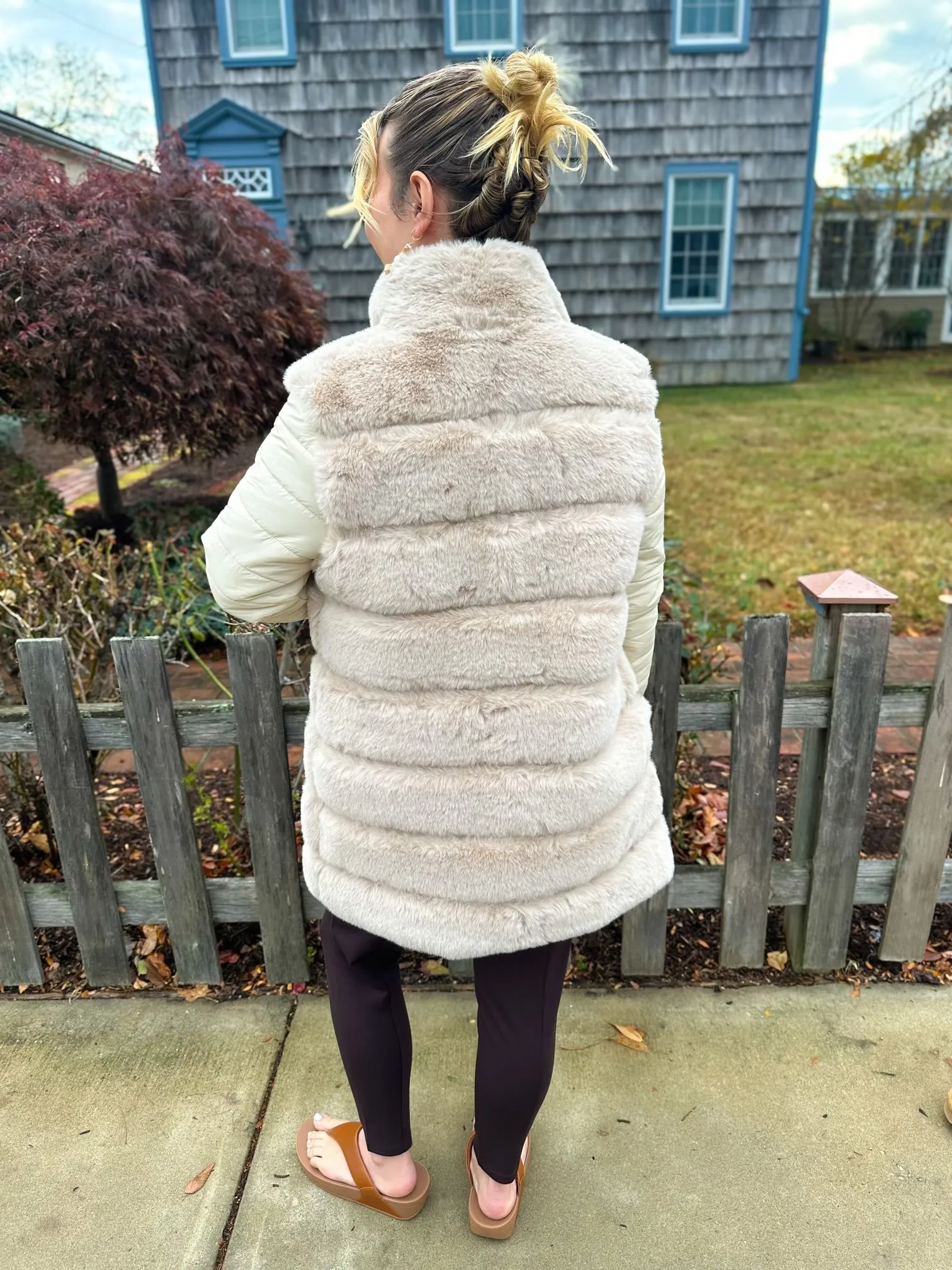 Cabrina Cream Faux Fur Jacket with Puffer Sleeve