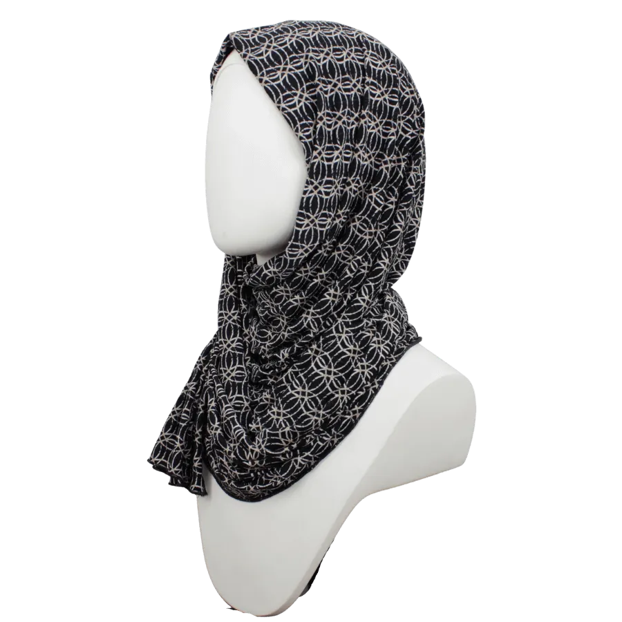 Classy Black Beige Smooth  Patterned Jersey Hijab  - Soft & Cool "Zibde Feel"