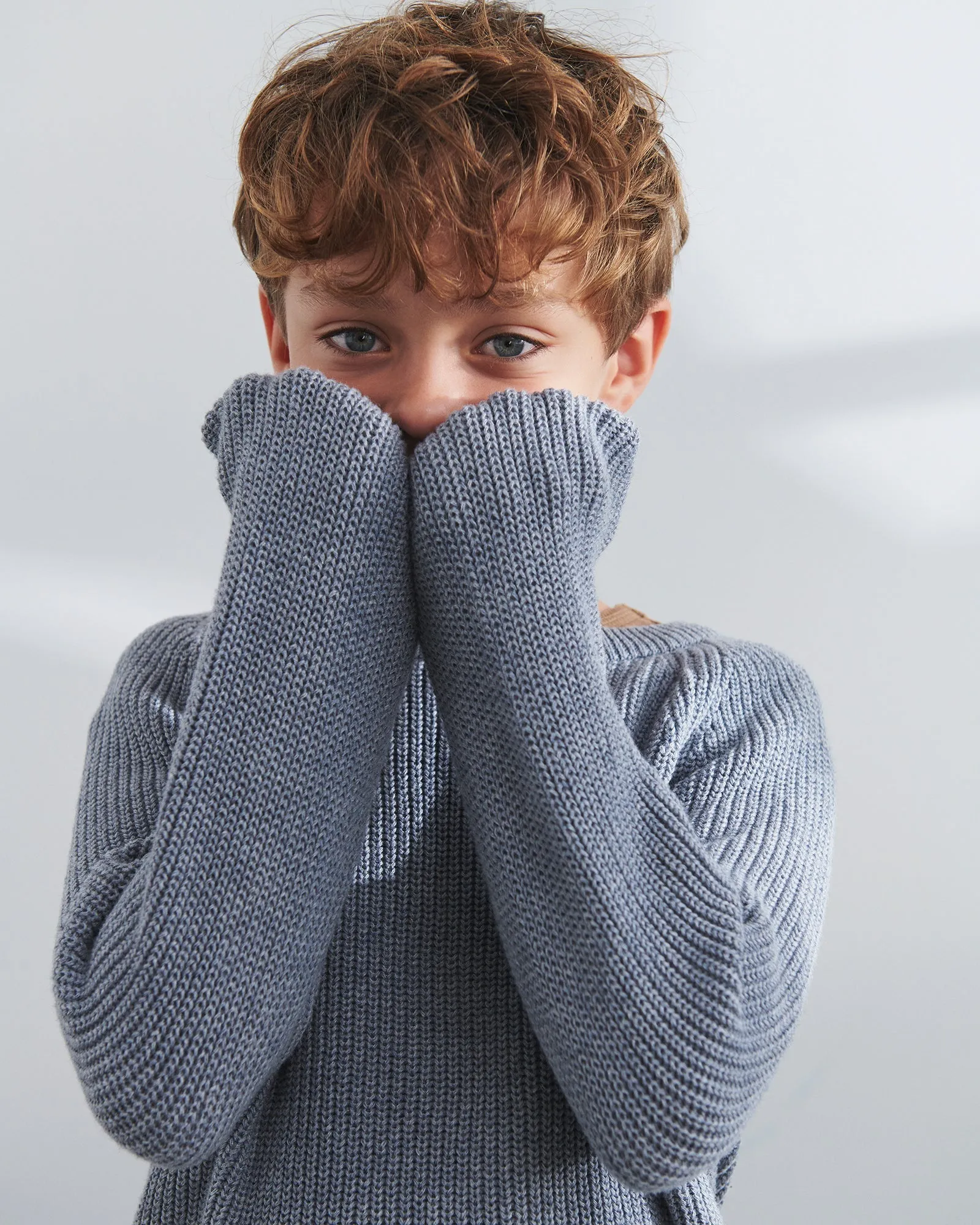 Cotton Knit Sweater - Tween - Blue Melange