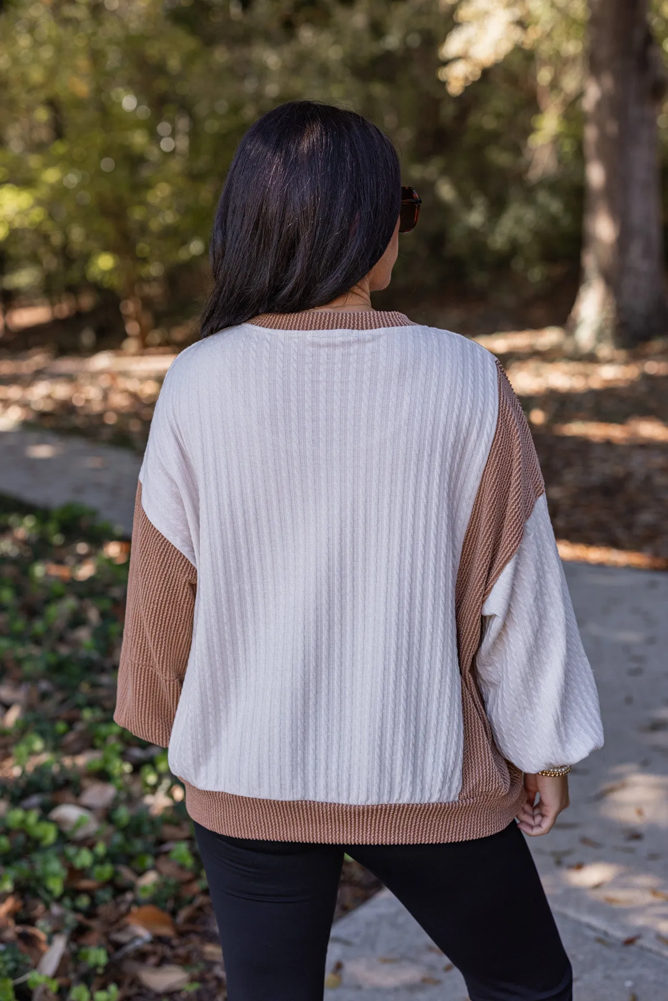 Cozy Contrast Cream Colorblock Top