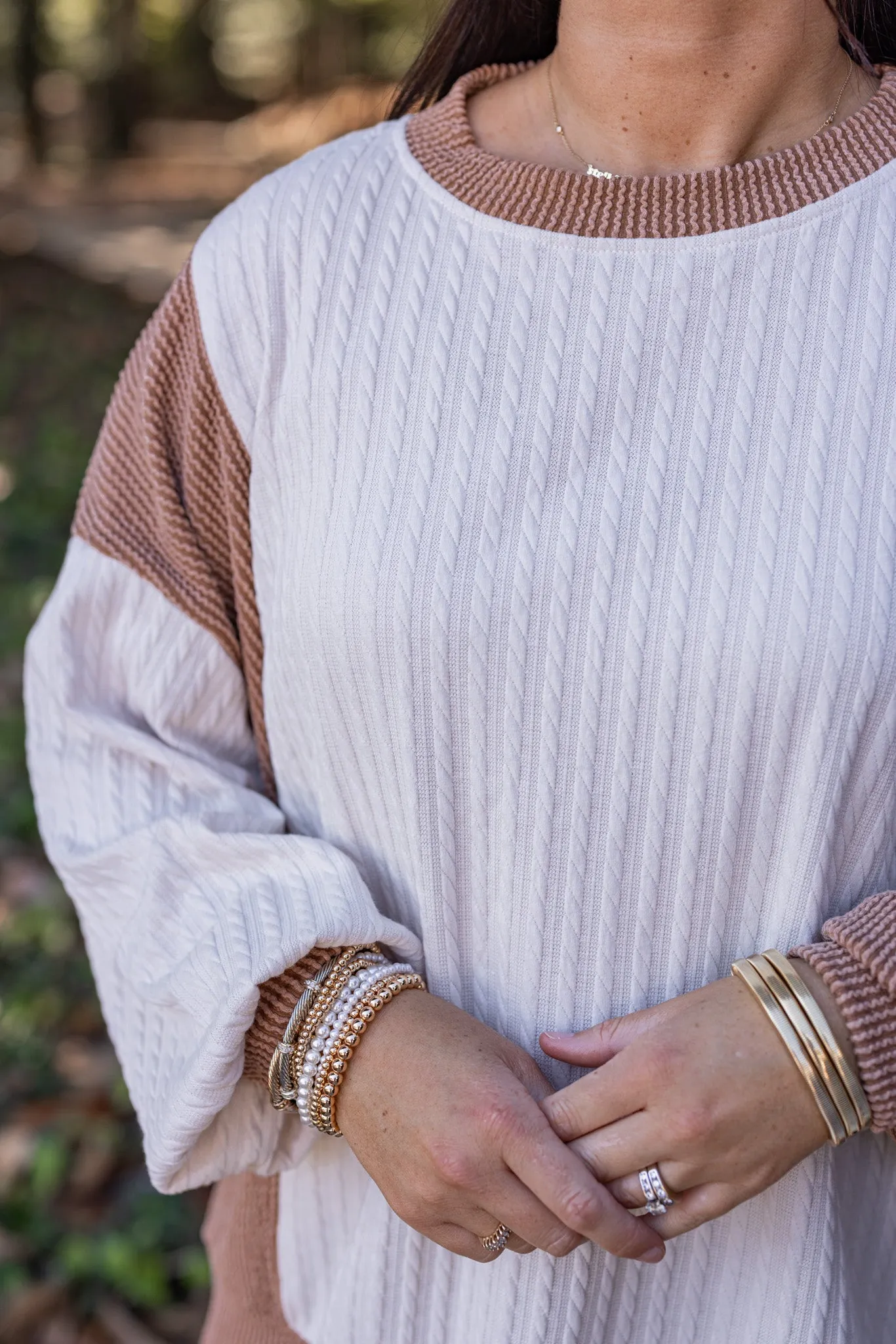 Cozy Contrast Cream Colorblock Top