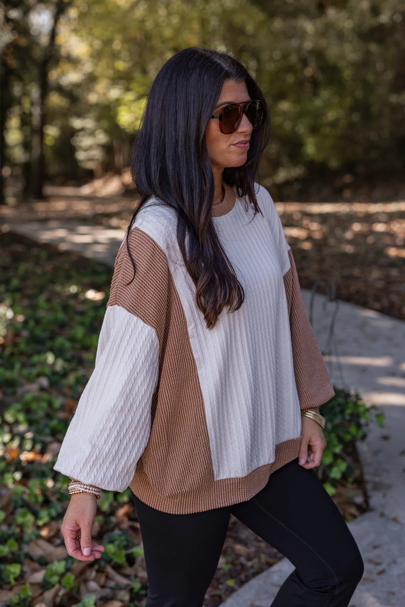 Cozy Contrast Cream Colorblock Top