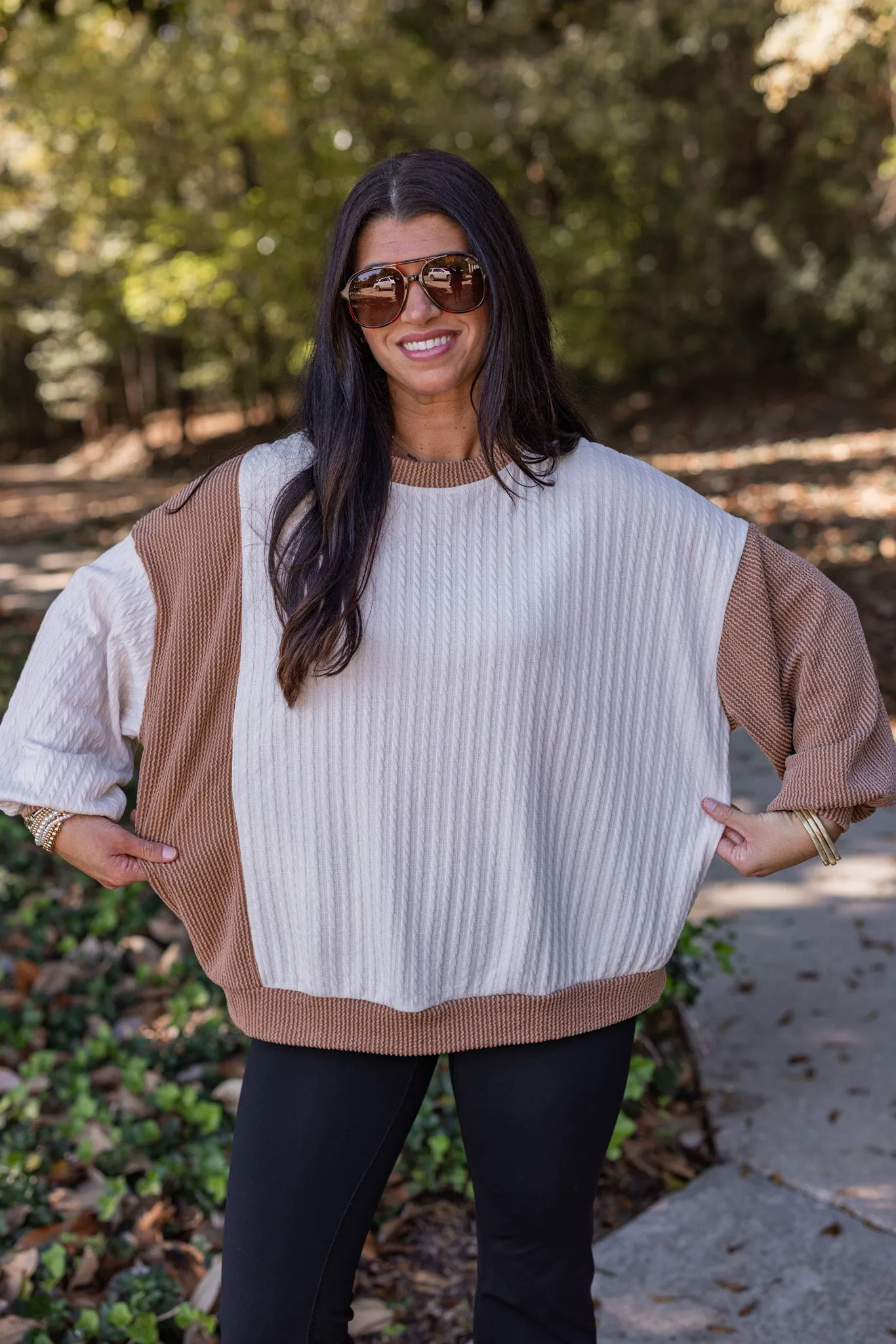 Cozy Contrast Cream Colorblock Top