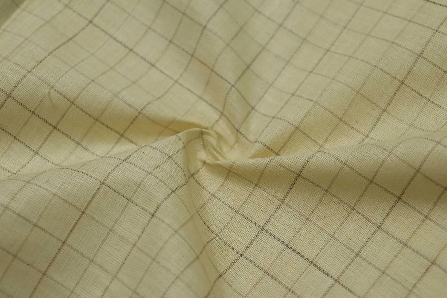 Cream Checks Cotton Handspun Fabric