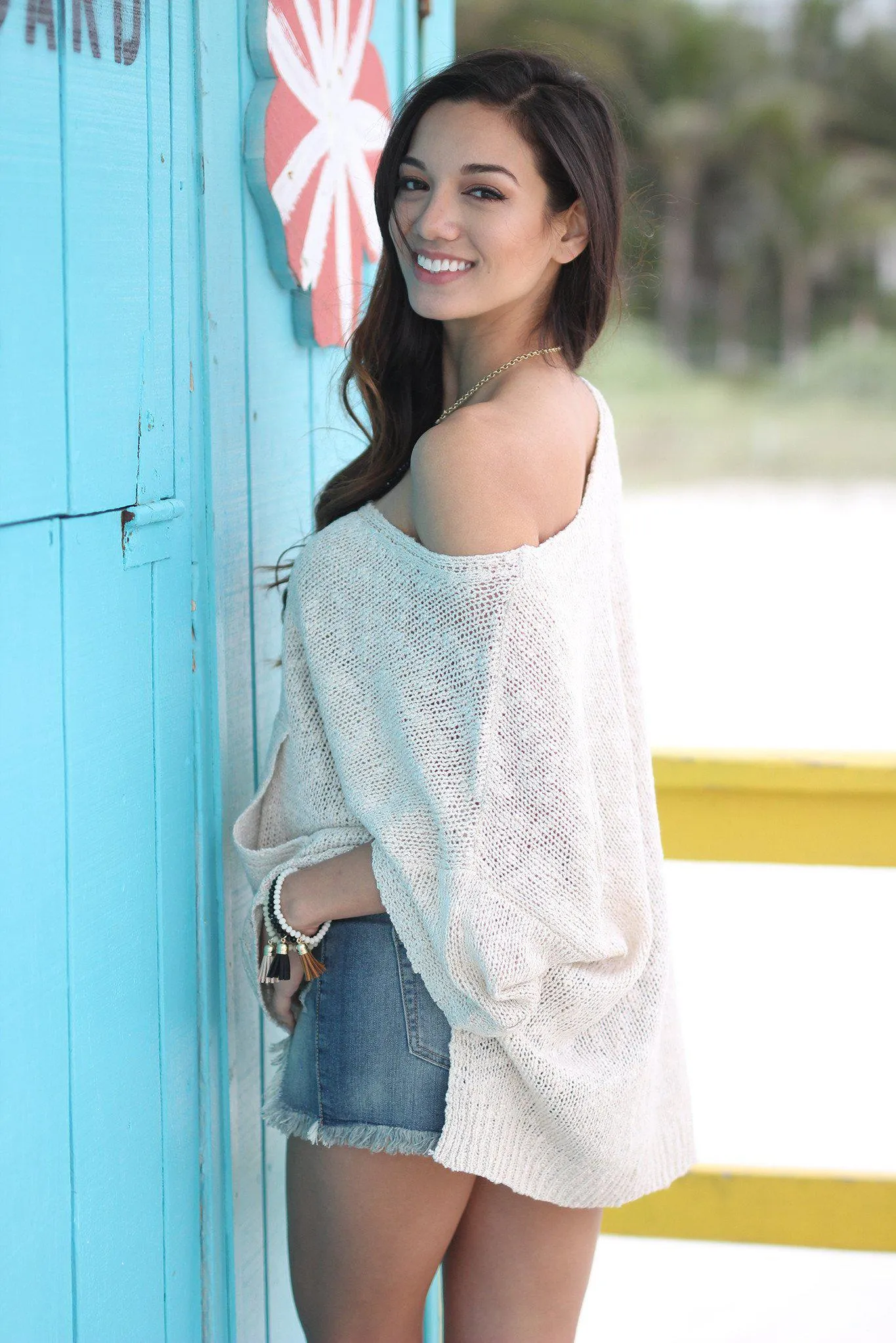 Cream Sweater with Pocket