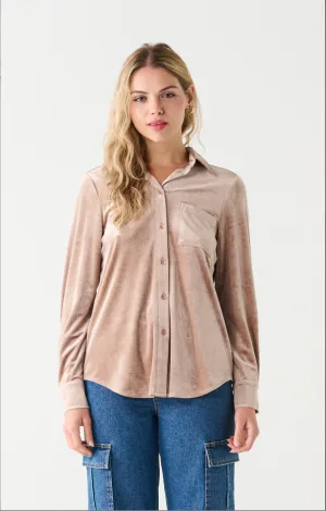 Dex Rusty Pink Button Down Velvet Top