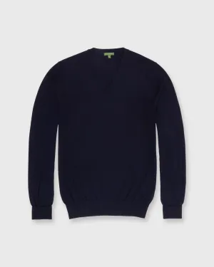 Fine-Gauge V-Neck Sweater in Navy Escorial Wool