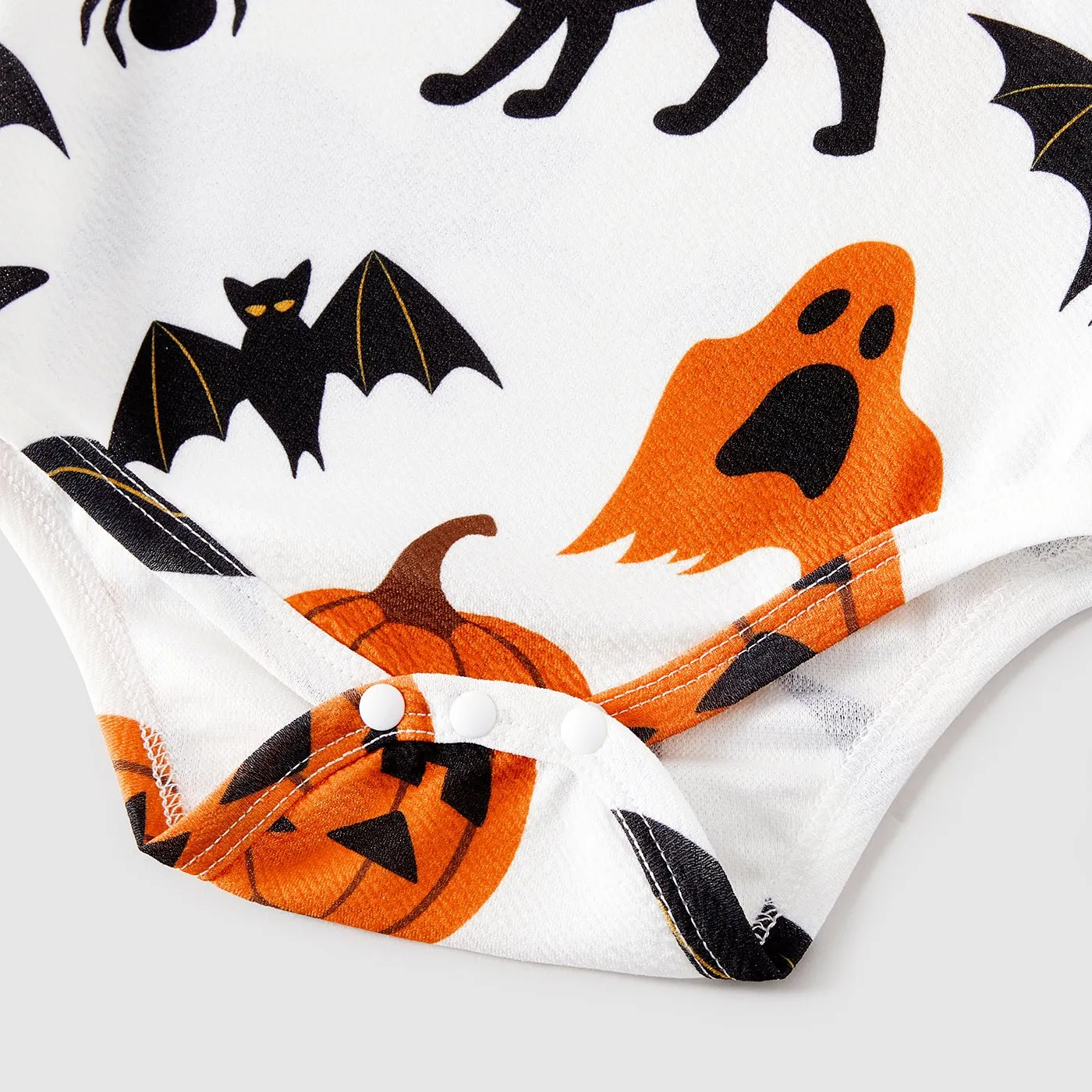 Halloween Family Matching 95% Cotton Short-sleeve Graphic T-shirts Allover Print Drawstring Ruched Bodycon Dresses Sets