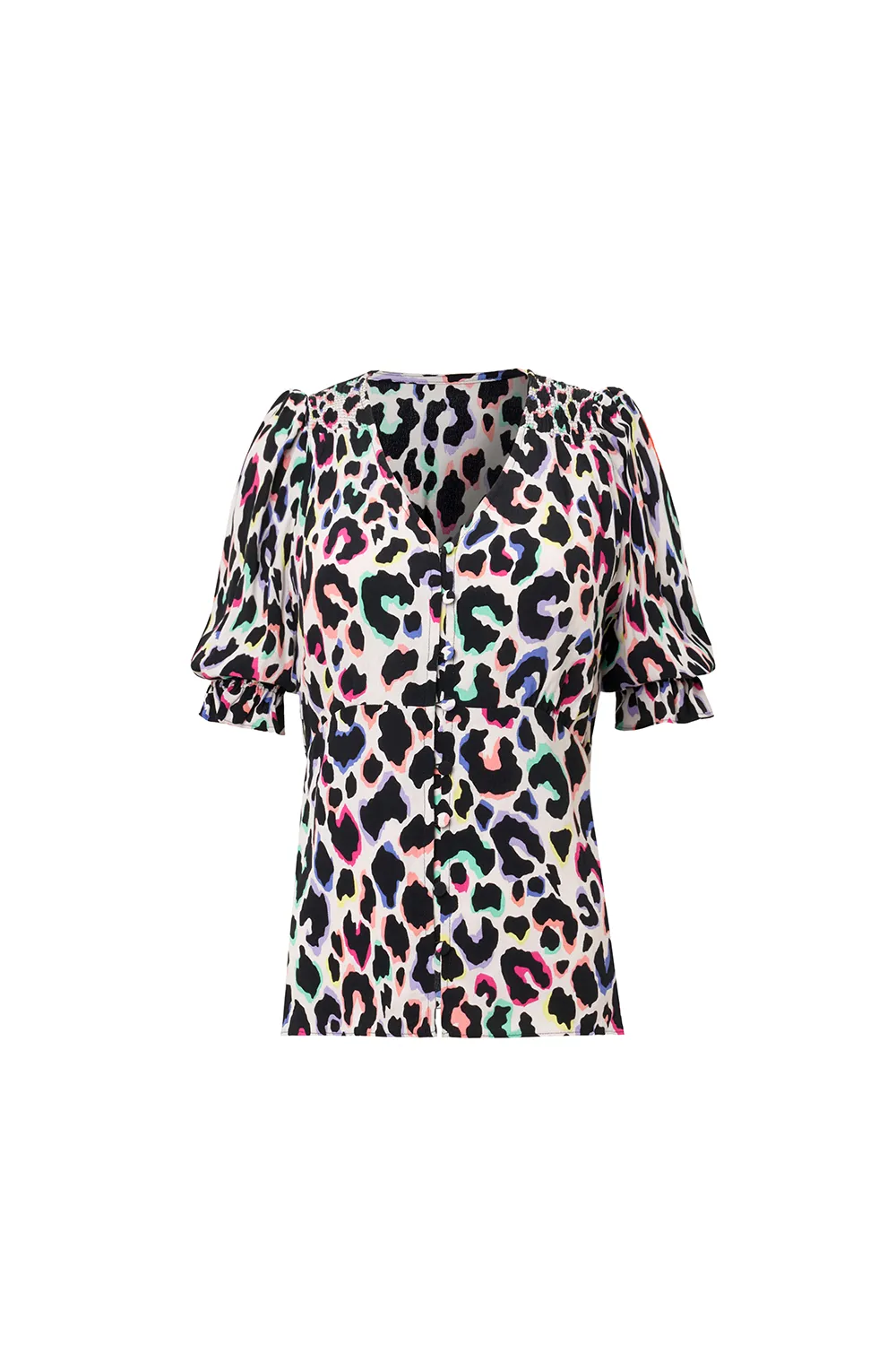 Ivory with Rainbow Shadow Leopard Button Through Blouse