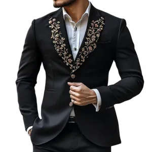 Men's Vintage Peaked Lapel Embroidered Single Breasted Slim Fit Blazer 64012533M