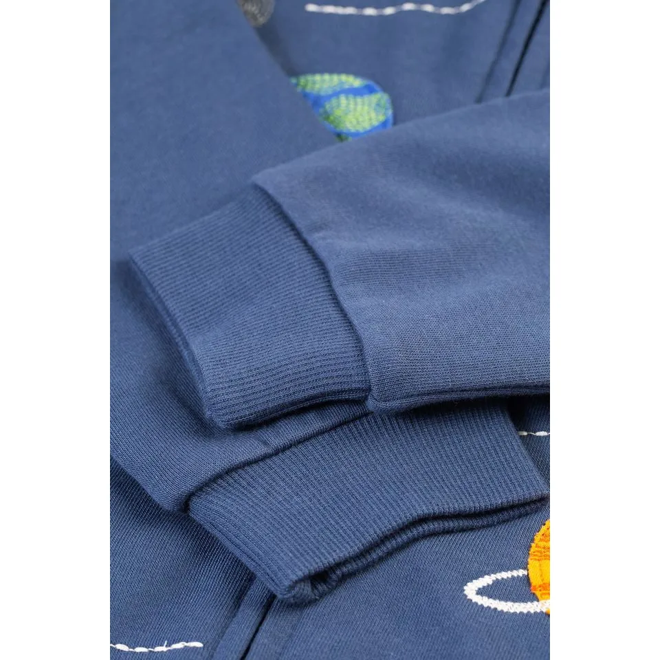 Navy Blue / Planets Ted Fleece Lined Hoodie - 2 Left Size 2-3 & 3-4 years