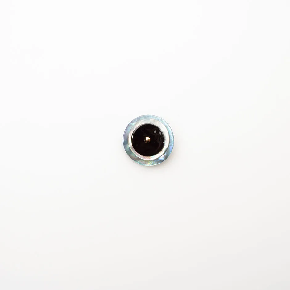 Pearlised Blue, Black & Ivory Round Button - Large