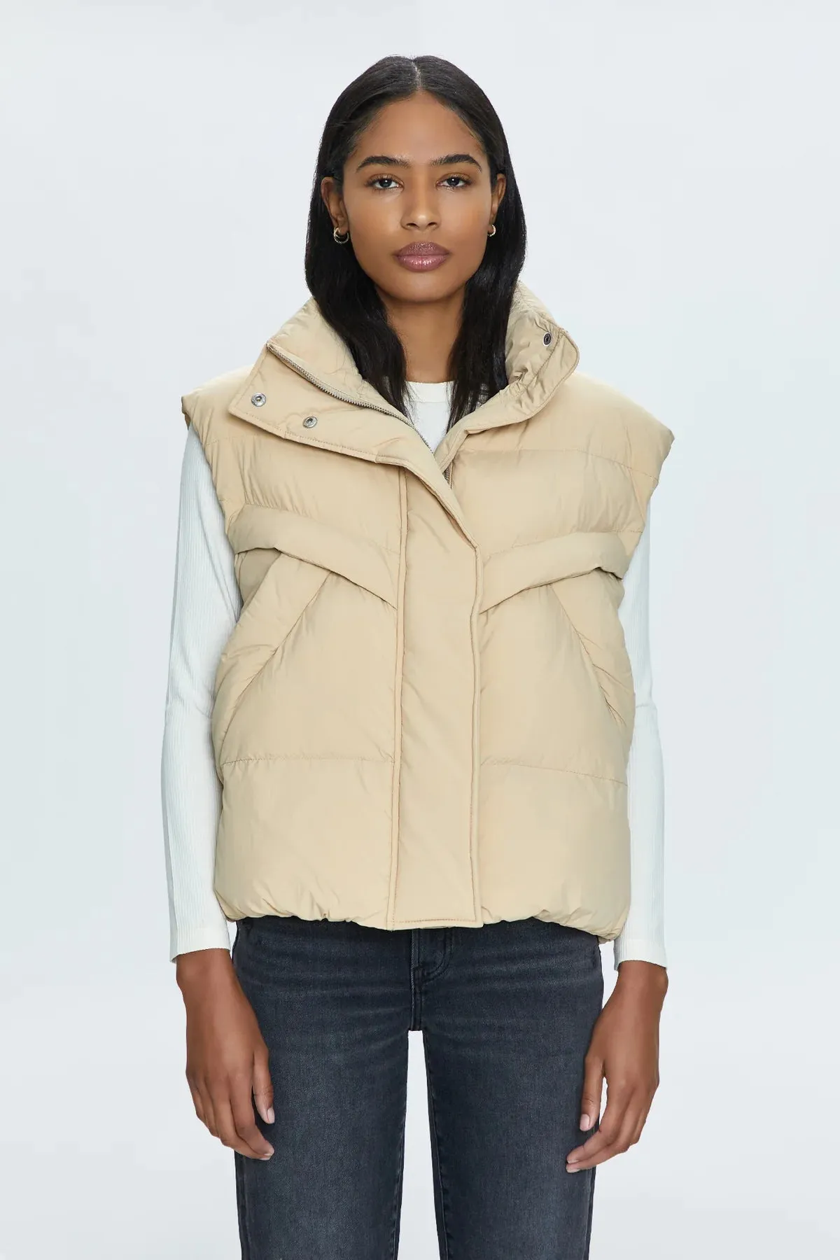 PIS Joss Quilted Puffer Vest in Warm Sand