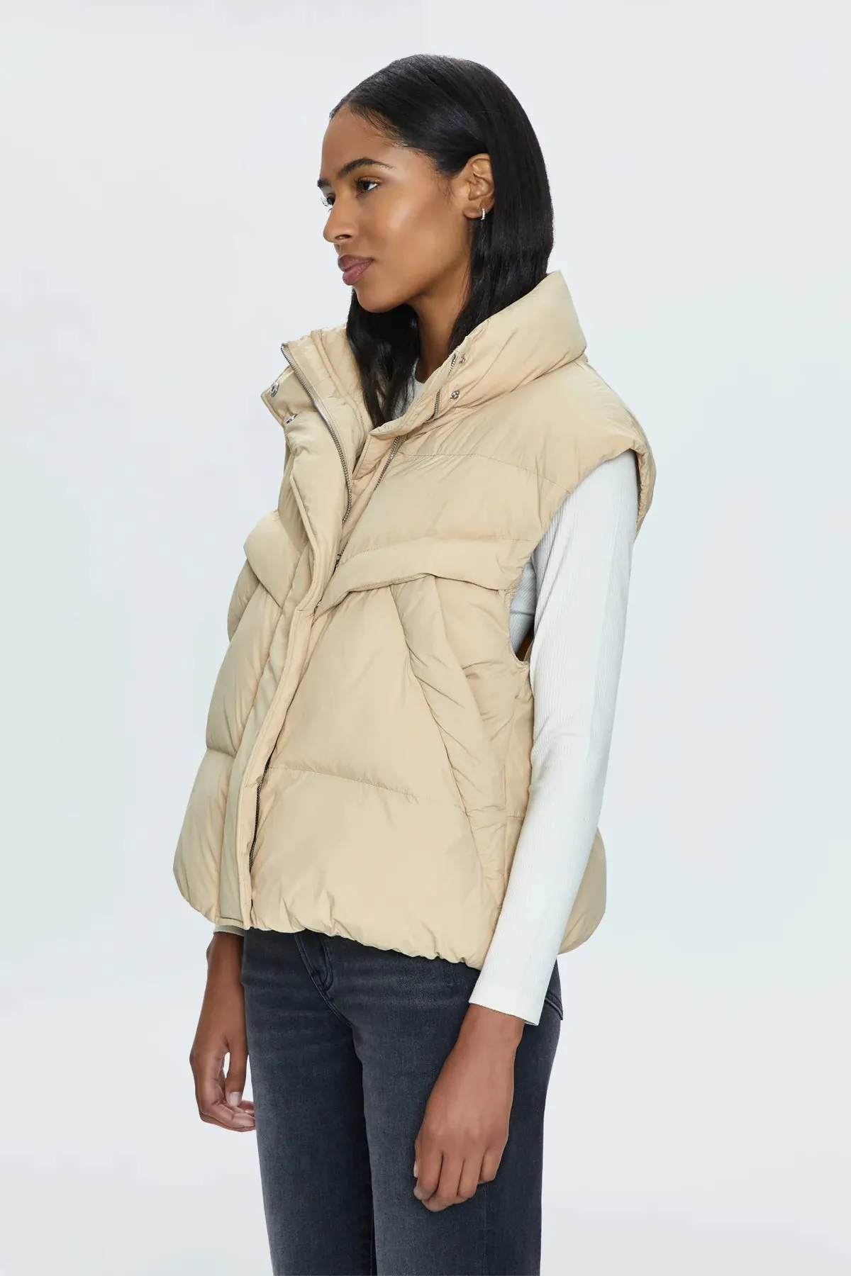 PIS Joss Quilted Puffer Vest in Warm Sand