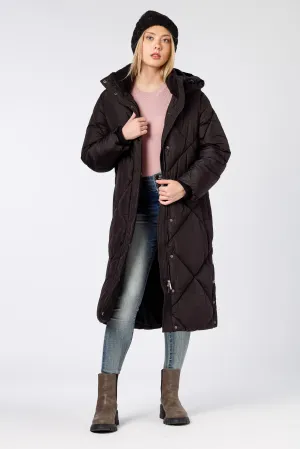 Quilted Puffer Hooded Coat with Side Snaps