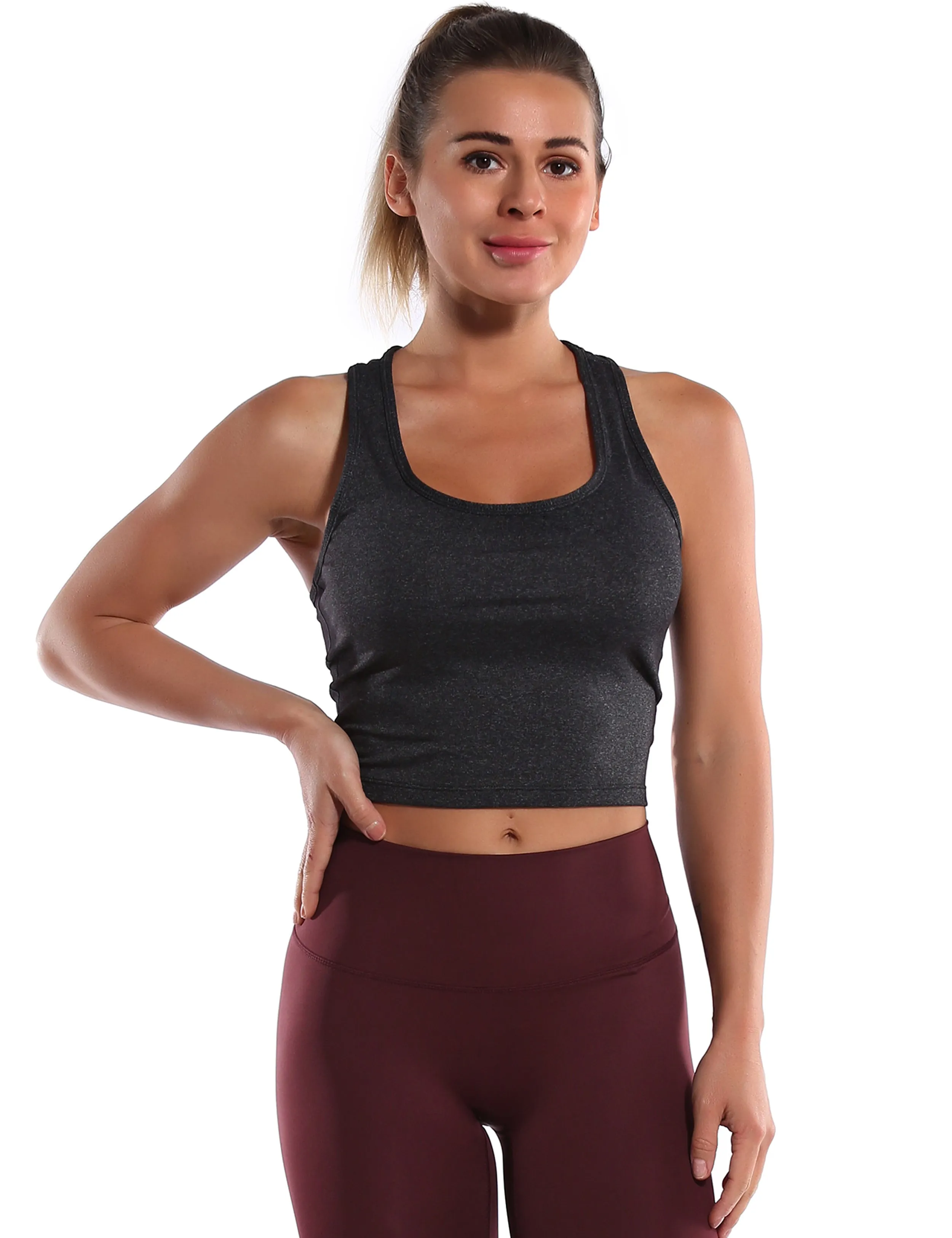 Racerback Athletic Crop Tank Tops heathercharcoal_Jogging