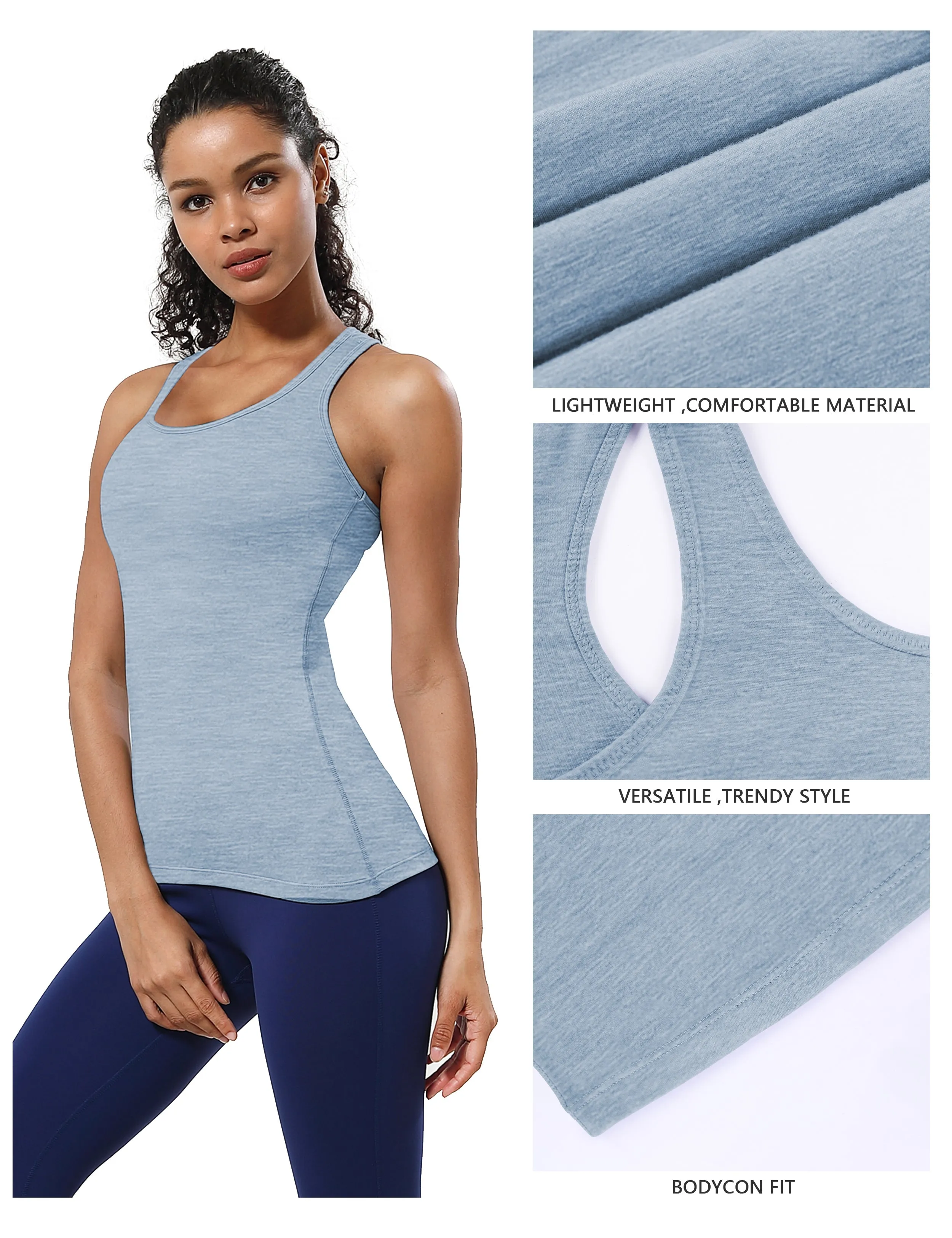 Racerback Athletic Tank Tops heatherblue_Running