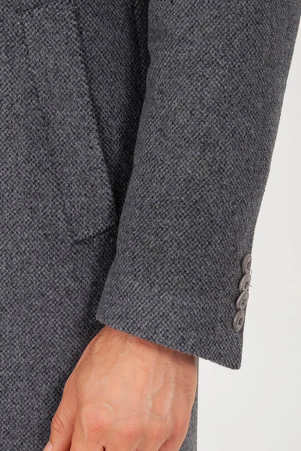 Regular Fit Peaked Lapel Wool & Cashmere Gray Overcoat