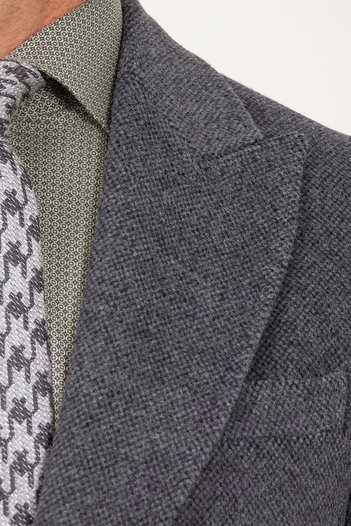 Regular Fit Peaked Lapel Wool & Cashmere Gray Overcoat