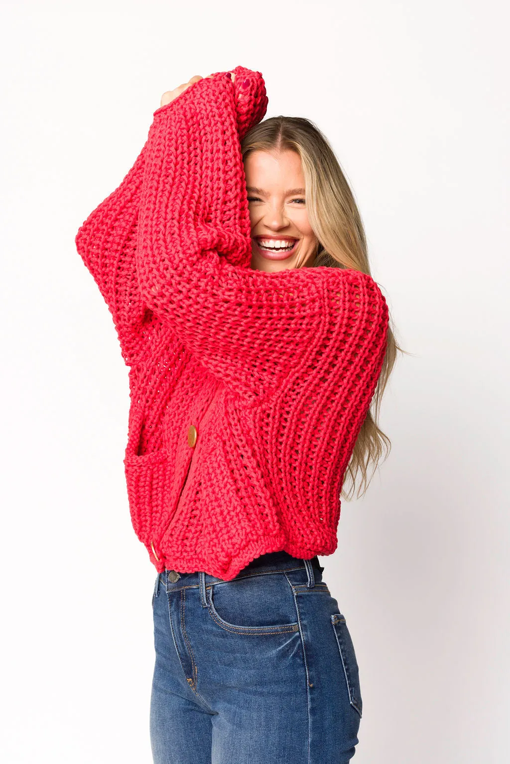 Reina Chunky Knit Cardigan in Red