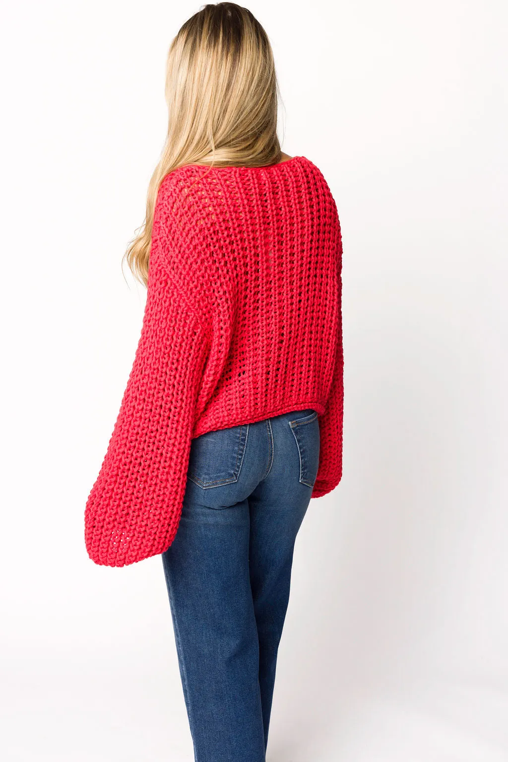 Reina Chunky Knit Cardigan in Red