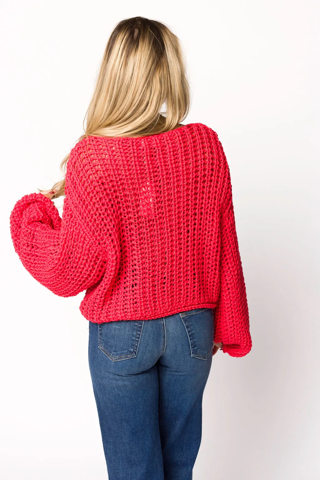 Reina Chunky Knit Cardigan in Red