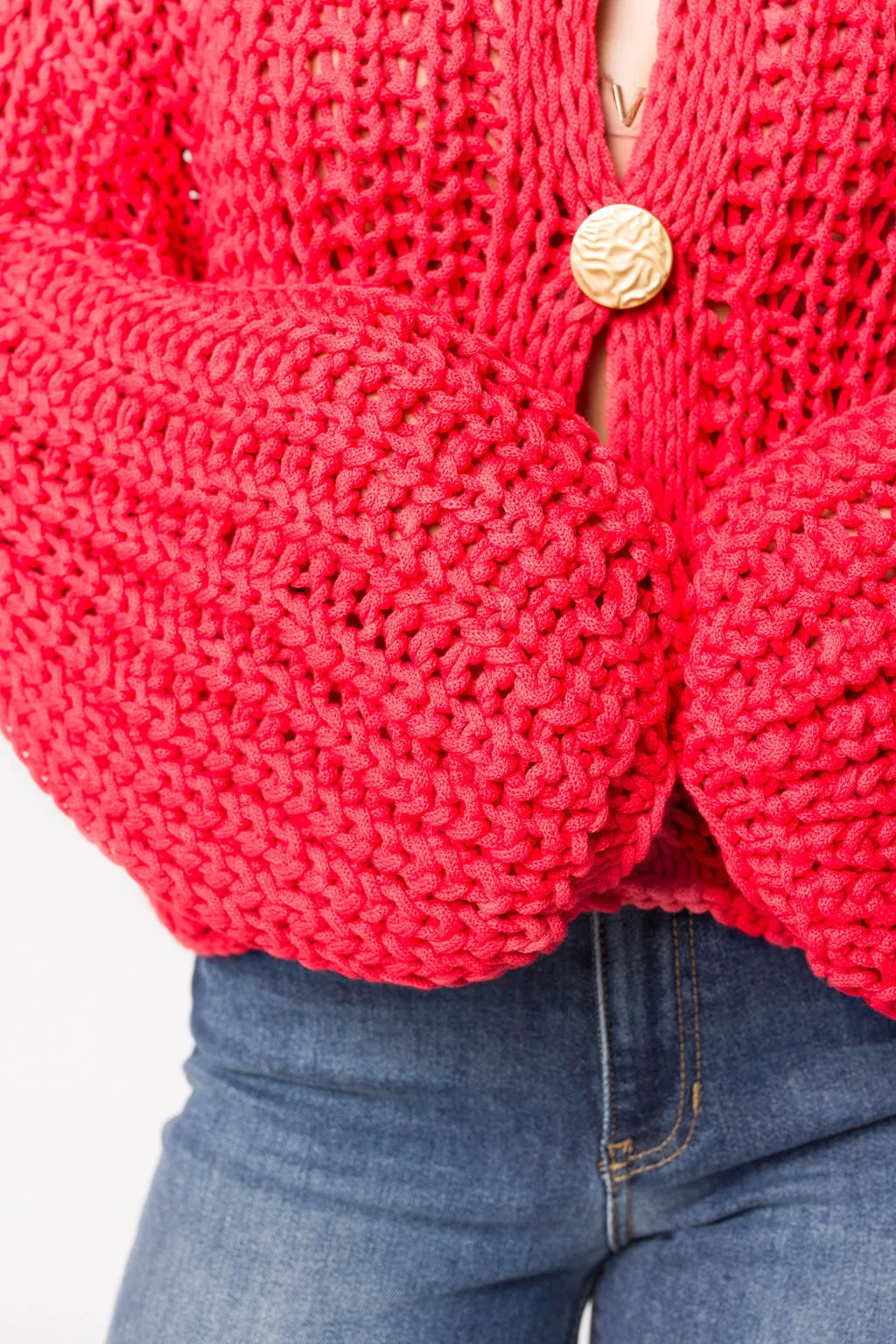 Reina Chunky Knit Cardigan in Red