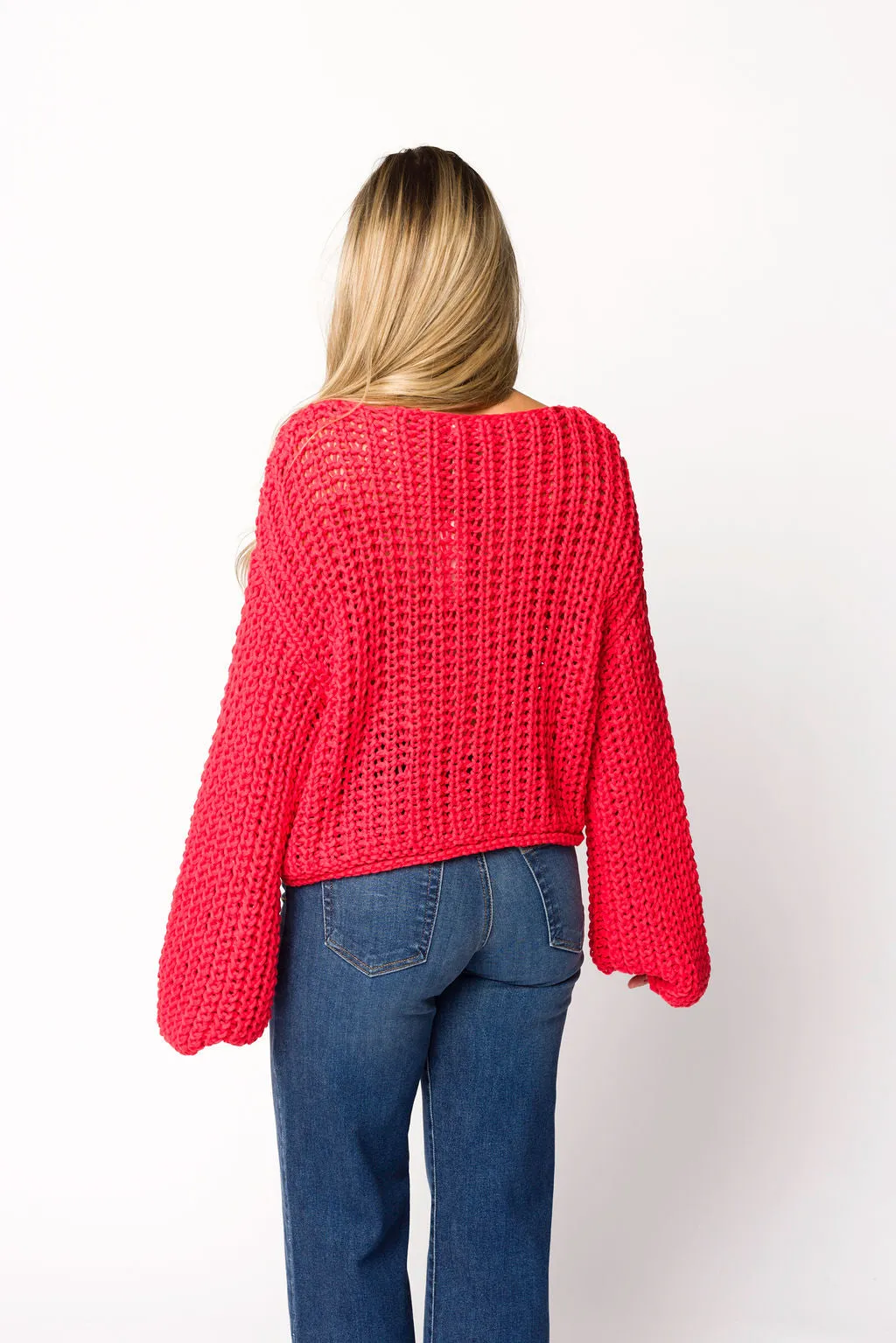 Reina Chunky Knit Cardigan in Red