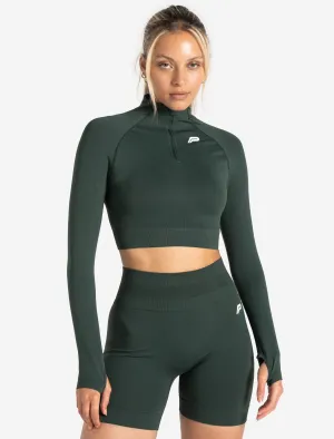 Scrunch Seamless Crop 1/2 Zip - Forest Green