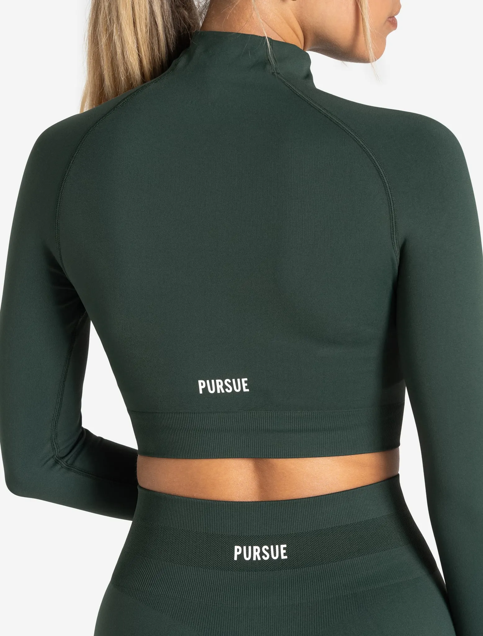 Scrunch Seamless Crop 1/2 Zip - Forest Green