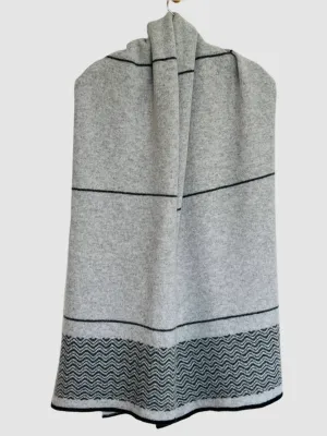 Shawl scarf wrap  grey and nearly black wave pattern and stripes MADE TO ORDER