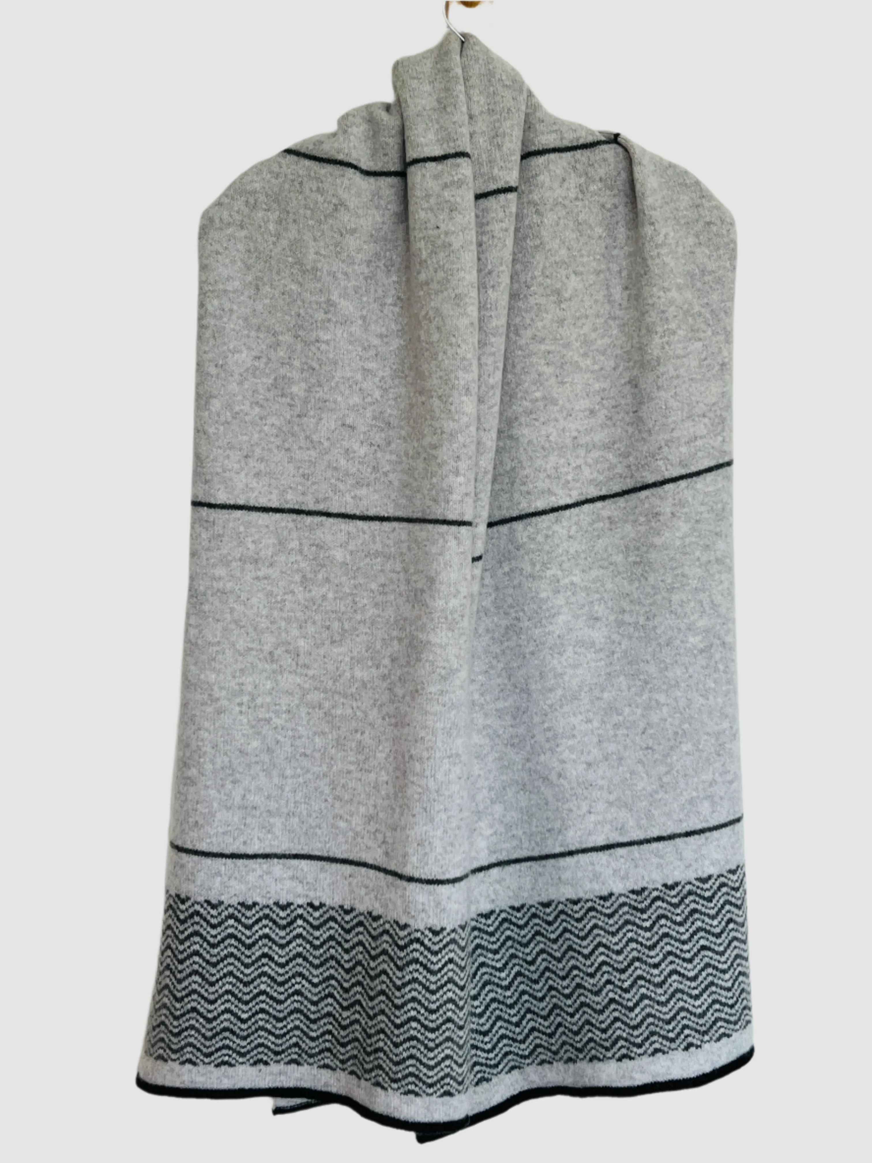 Shawl scarf wrap  grey and nearly black wave pattern and stripes MADE TO ORDER