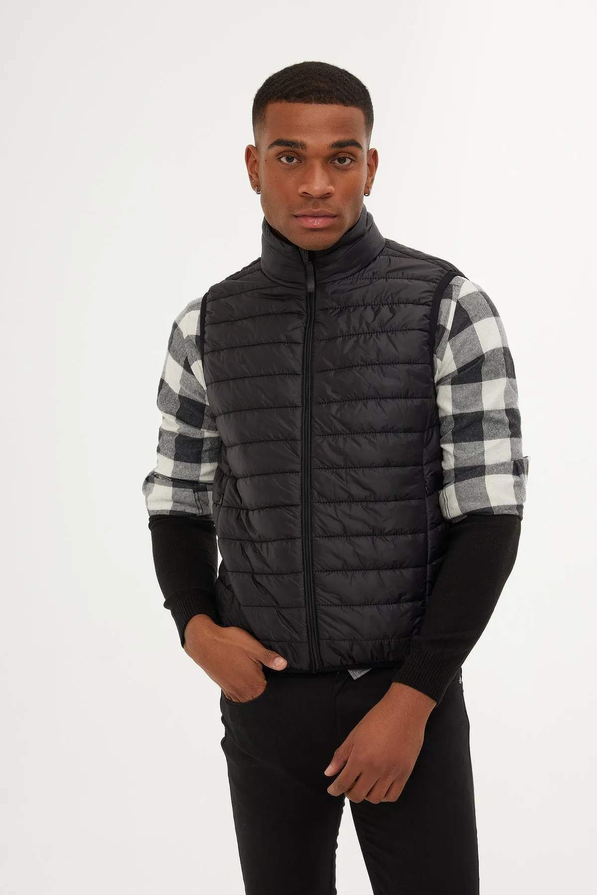 Slim Fit Black Down Like Padded Vest