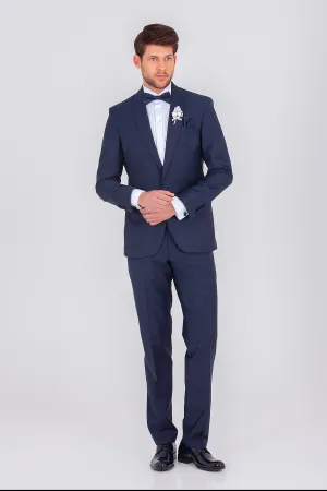 Slim Fit Release Shawl Lapel Plain Wool Blend Navy Classic Tuxedo, Navy