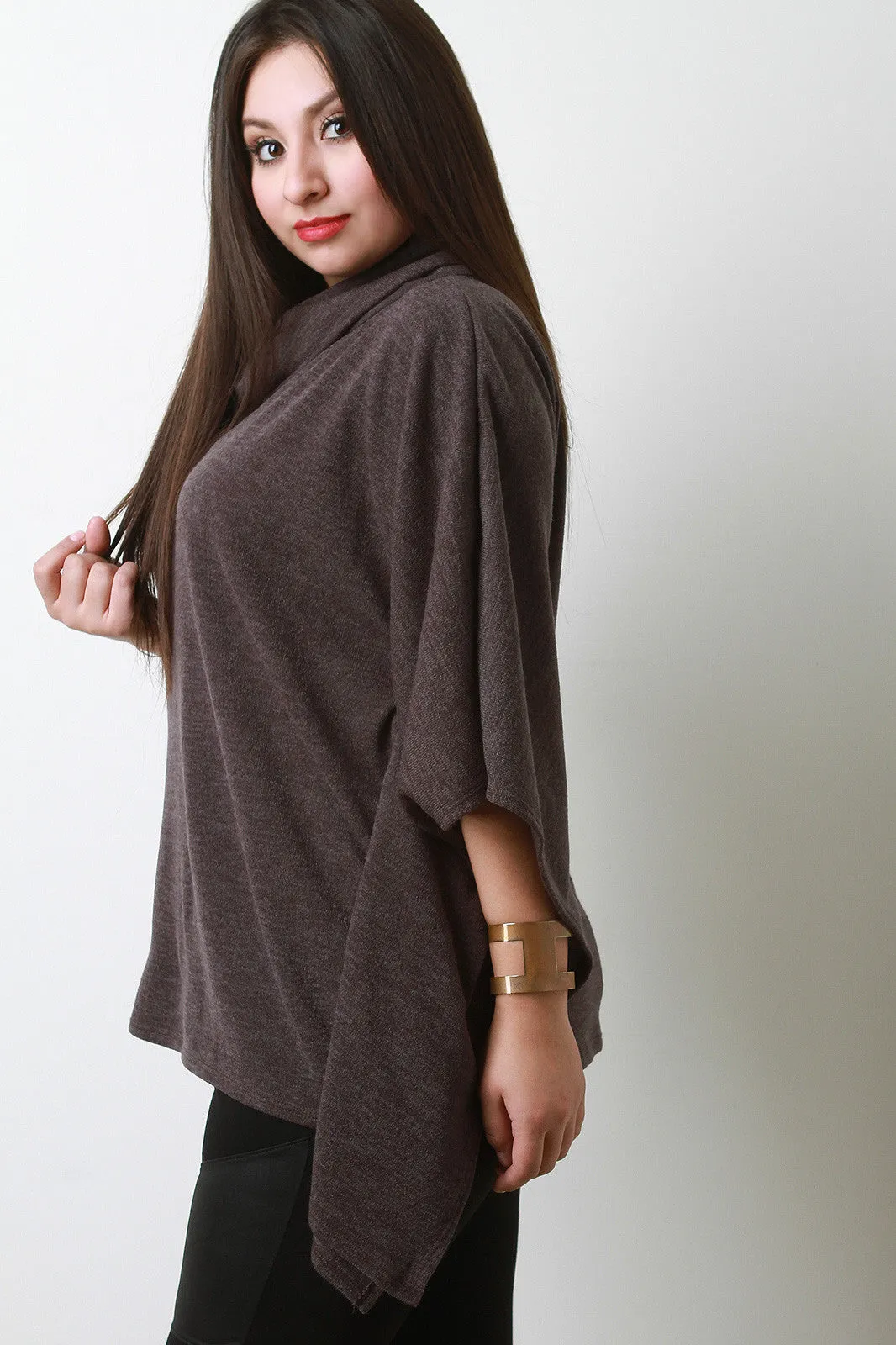 Soft Knit Cowl Neck Poncho Top