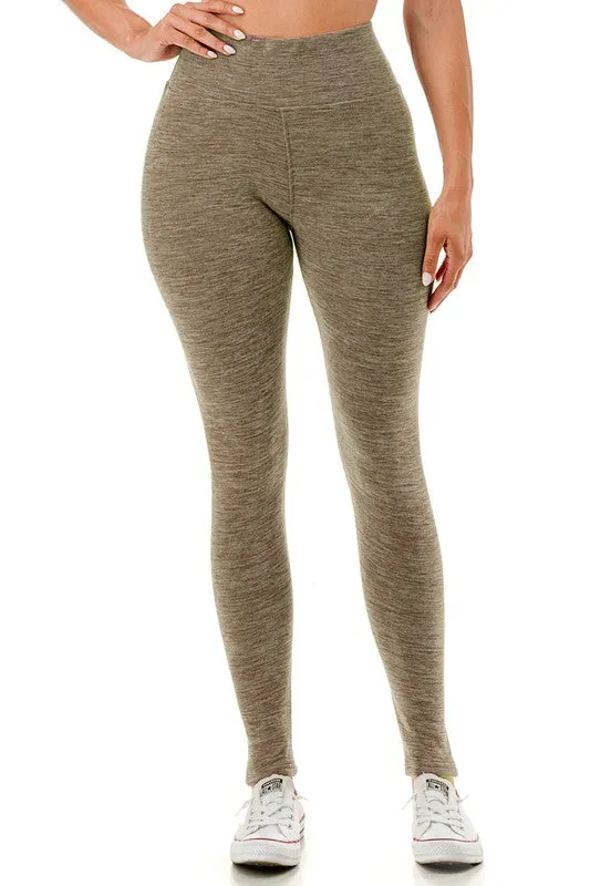 Solid Color 5" Yoga Waist Fleece Lined Belly Compression Thermal Leggings (S/M, L/XL)