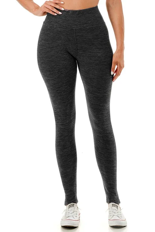 Solid Color 5" Yoga Waist Fleece Lined Belly Compression Thermal Leggings (S/M, L/XL)