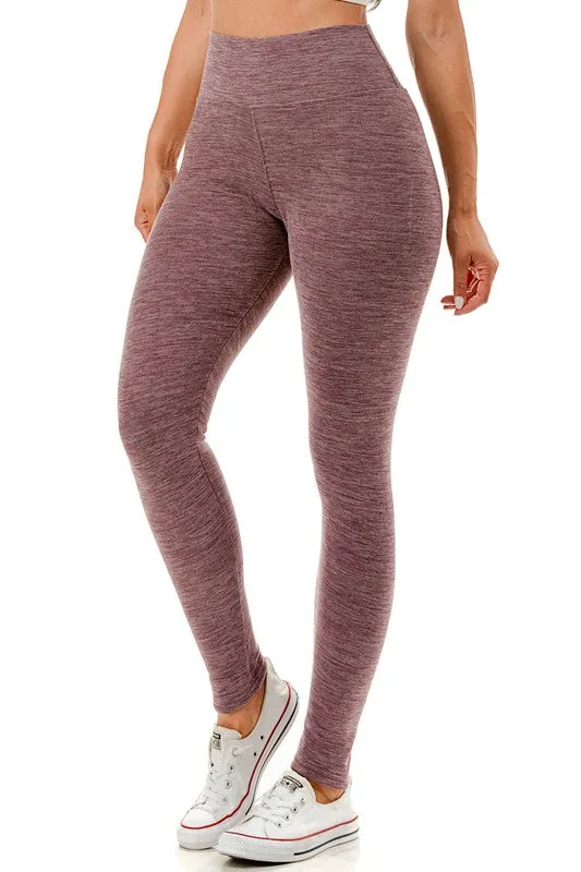 Solid Color 5" Yoga Waist Fleece Lined Belly Compression Thermal Leggings (S/M, L/XL)