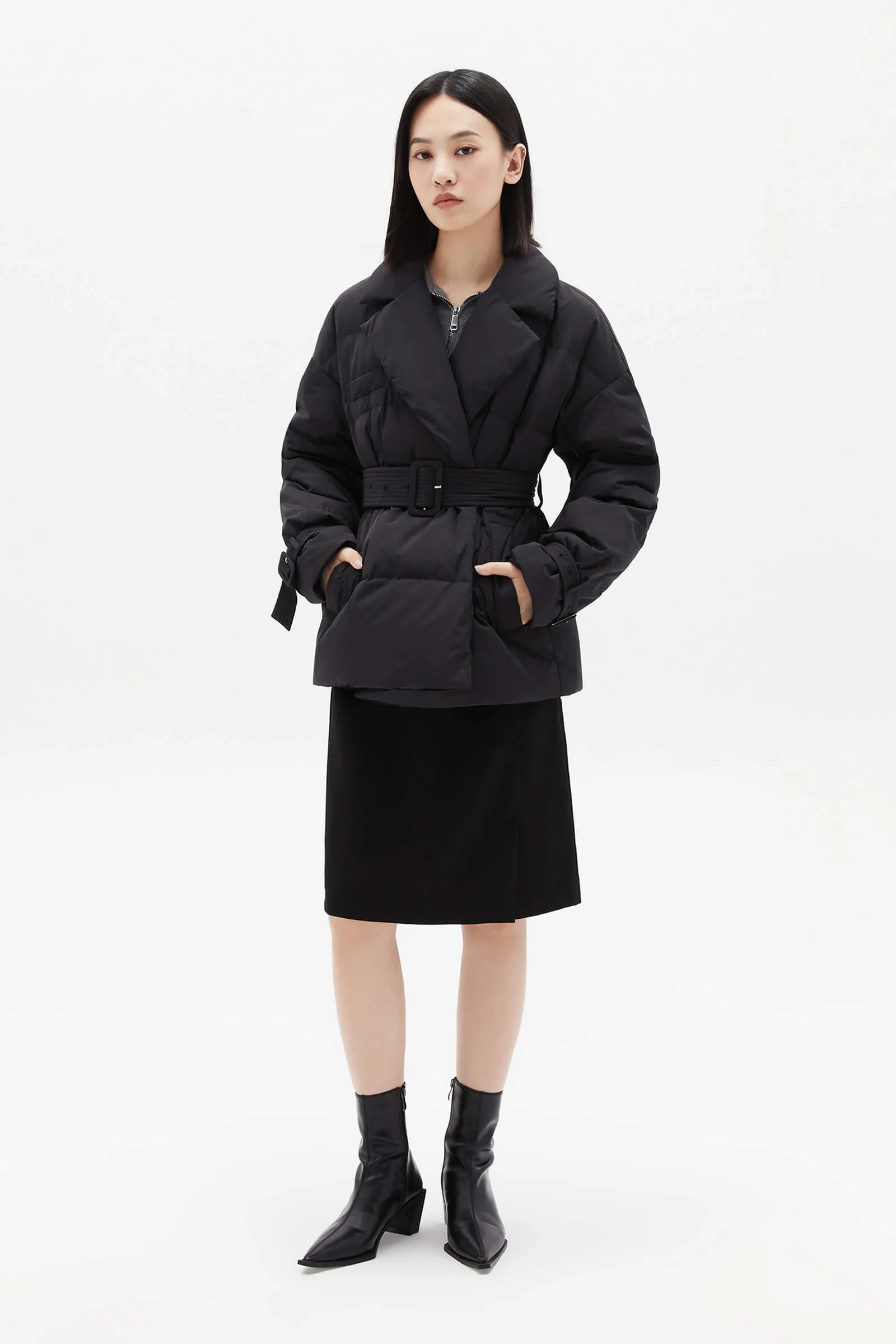 Suit-Style Puffer Jacket with Pockets