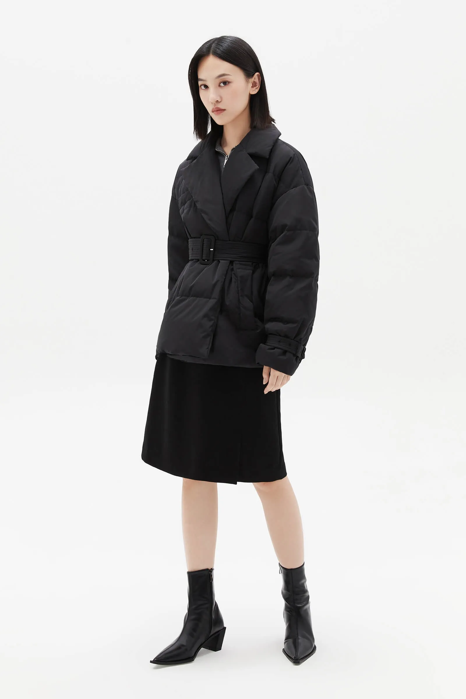 Suit-Style Puffer Jacket with Pockets