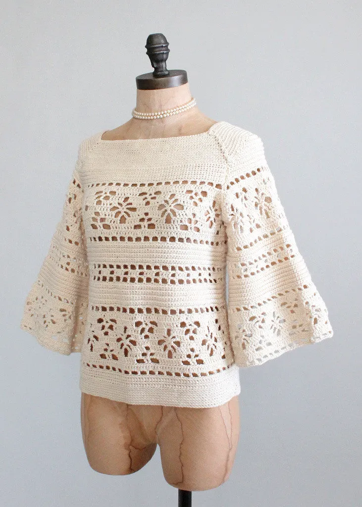 Vintage 1960s Bell Sleeve Hand-knit Sweater