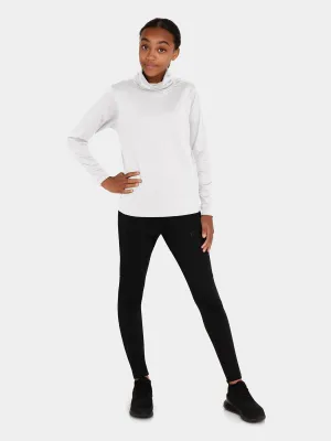 Warm-Up Thermal Long Sleeve Funnel Neck Top For Girls With Brushed Inner Fabric, Thumbholes & Reflective Strips