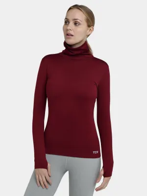 Warm-Up Thermal Long Sleeve Funnel Neck Top For Women With Brushed Inner Fabric, Thumbholes & Reflective Strips