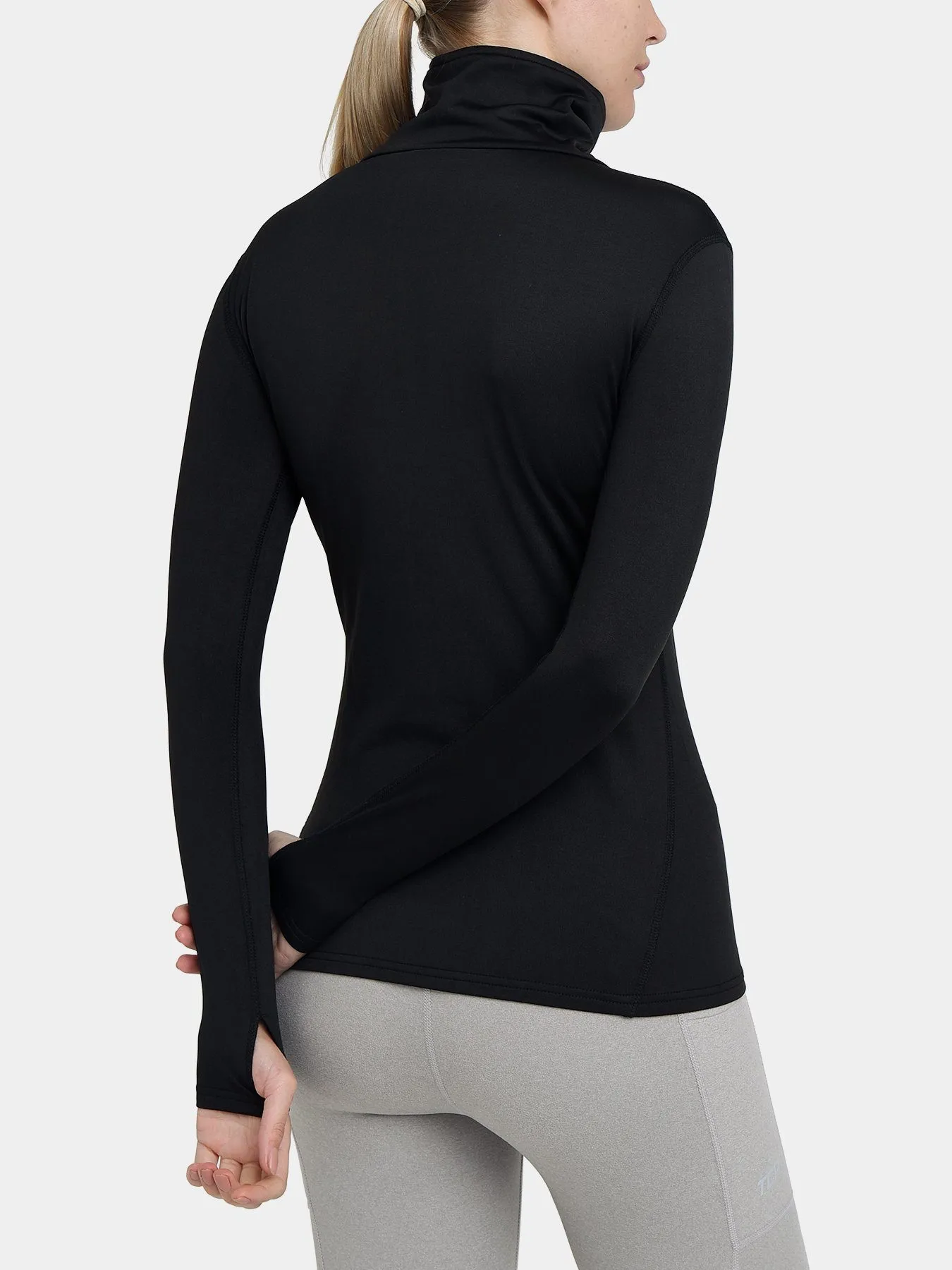 Warm-Up Thermal Long Sleeve Funnel Neck Top For Women With Brushed Inner Fabric, Thumbholes & Reflective Strips