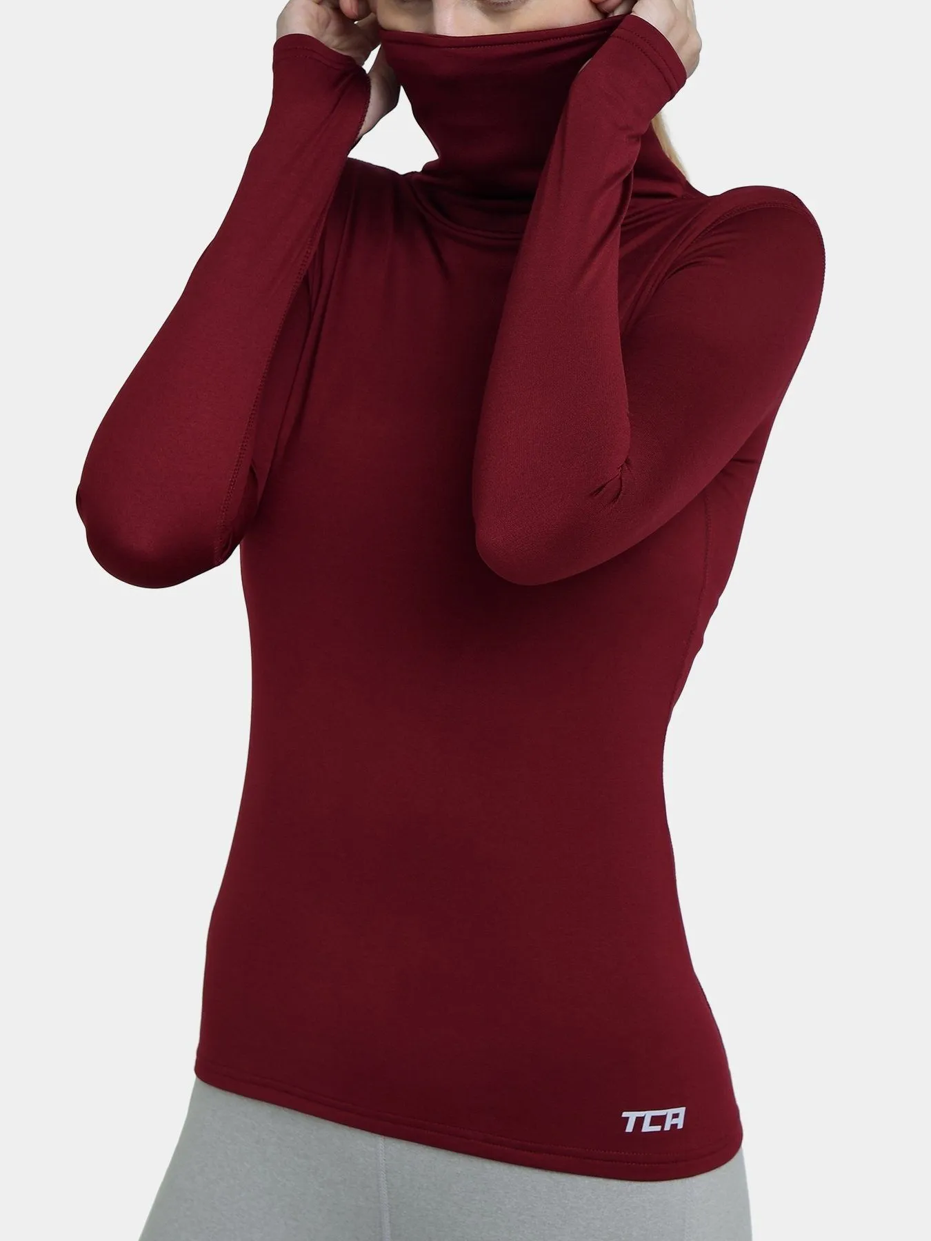 Warm-Up Thermal Long Sleeve Funnel Neck Top For Women With Brushed Inner Fabric, Thumbholes & Reflective Strips