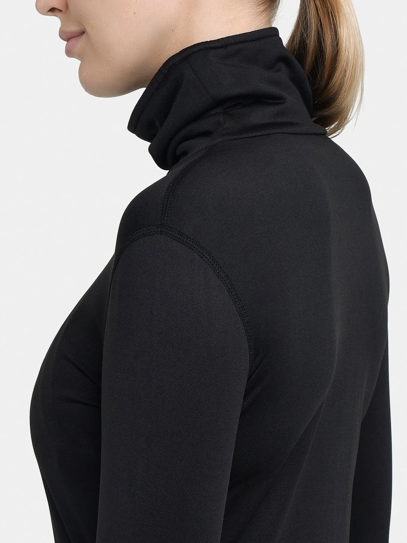 Warm-Up Thermal Long Sleeve Funnel Neck Top For Women With Brushed Inner Fabric, Thumbholes & Reflective Strips