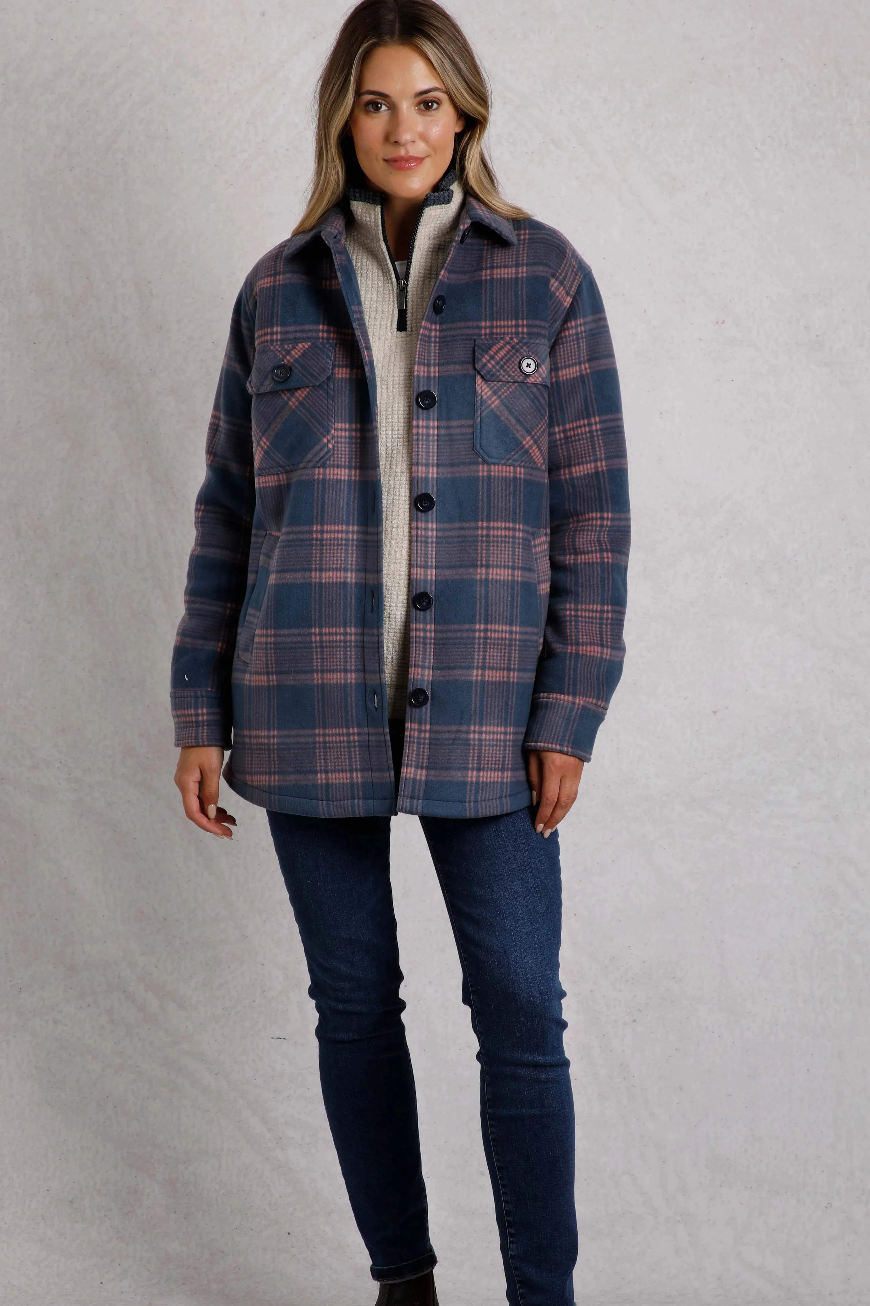 Weird Fish 14 Blue Oversized Checked Fleece Shacket